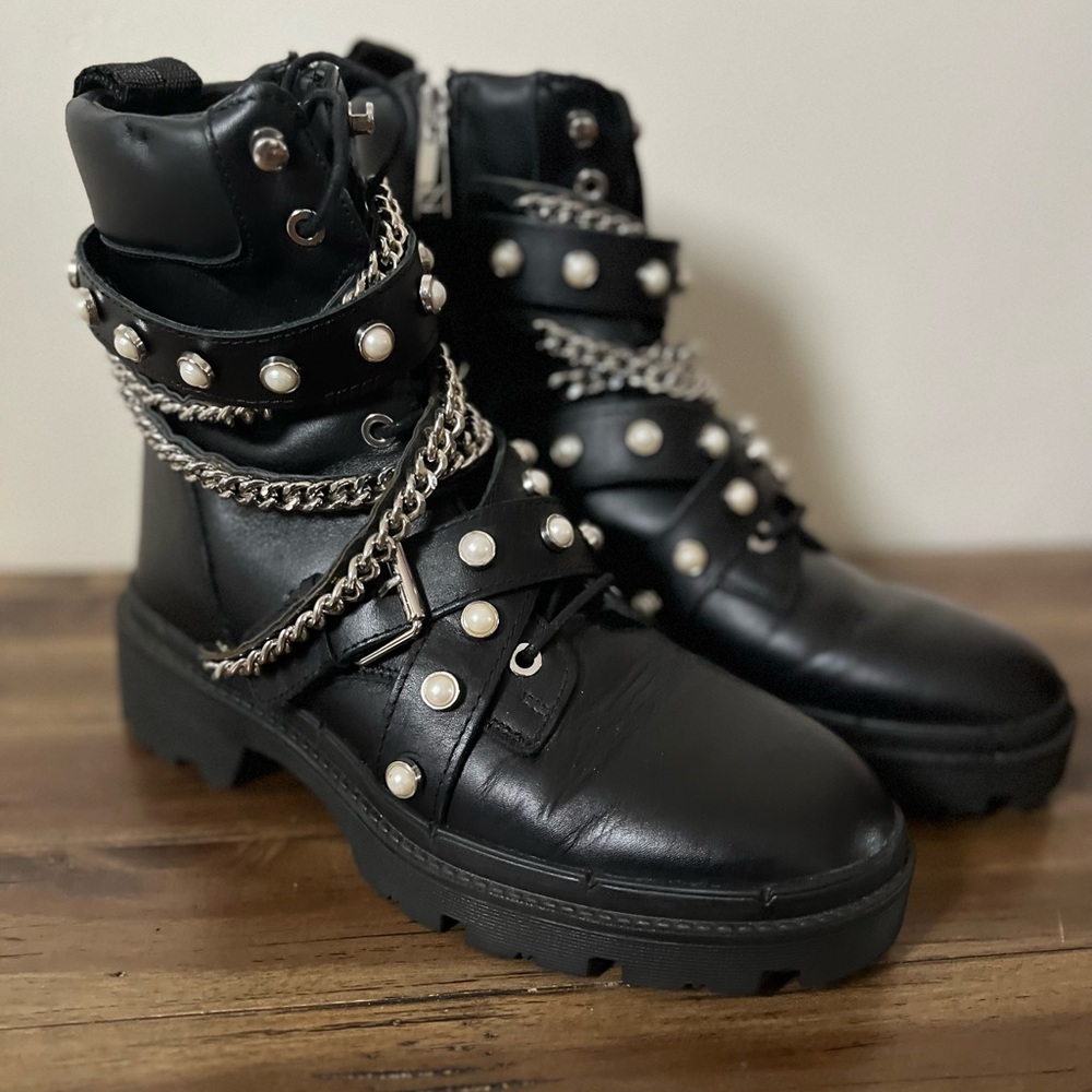 ZARA Leather Biker Boots